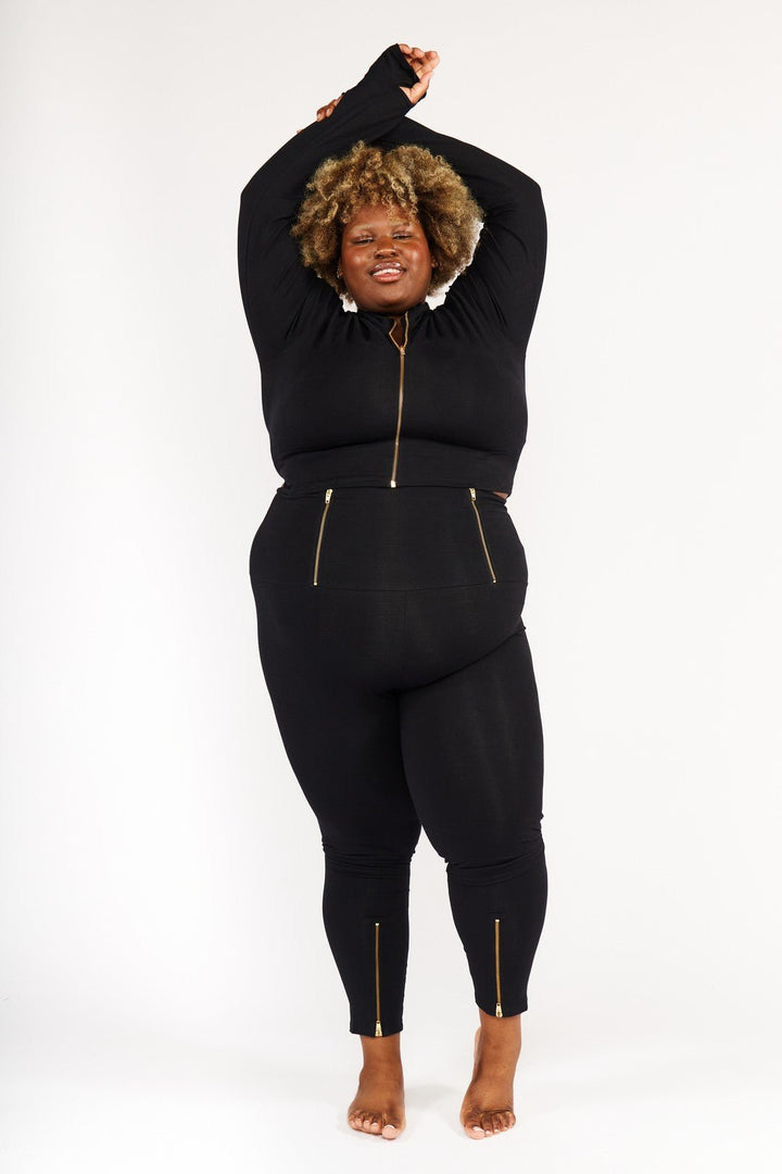 Zip Jacket Crop Long Sleeve with Hole in Black - Manners London