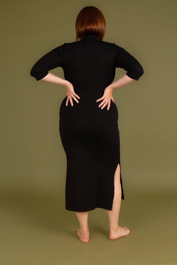 Zip Midi Dress 3/4 Sleeve in Black - Manners London