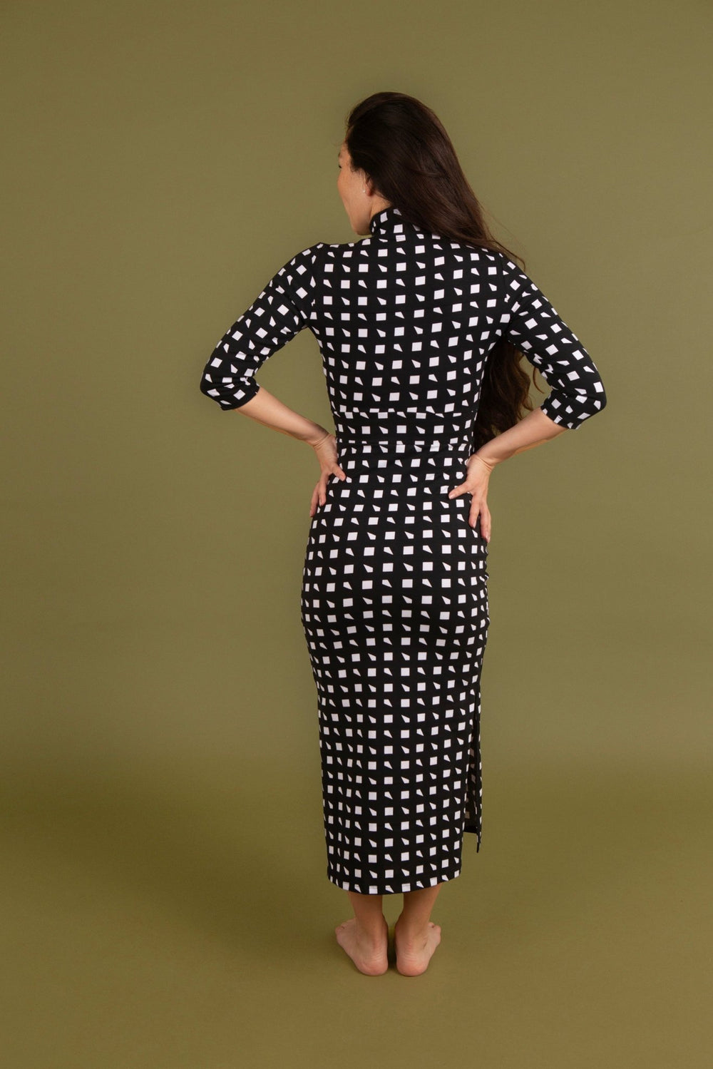 Zip Midi Dress 3/4 Sleeve in Esk - Manners London