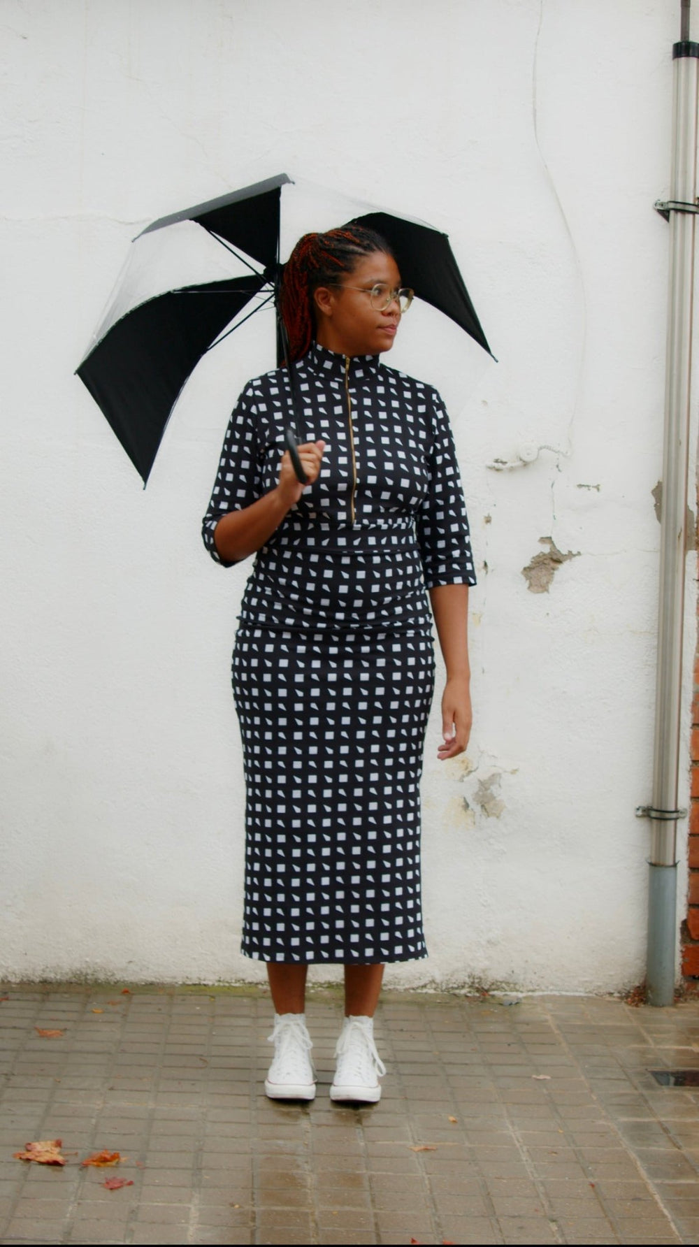 Zip Midi Dress 3/4 Sleeve Petite in Esk - Manners London