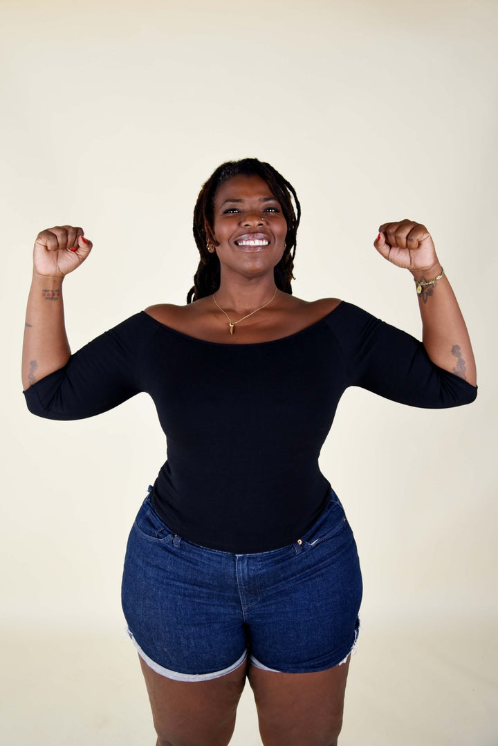 Bardot Mid Crop Top in Black - Manners London