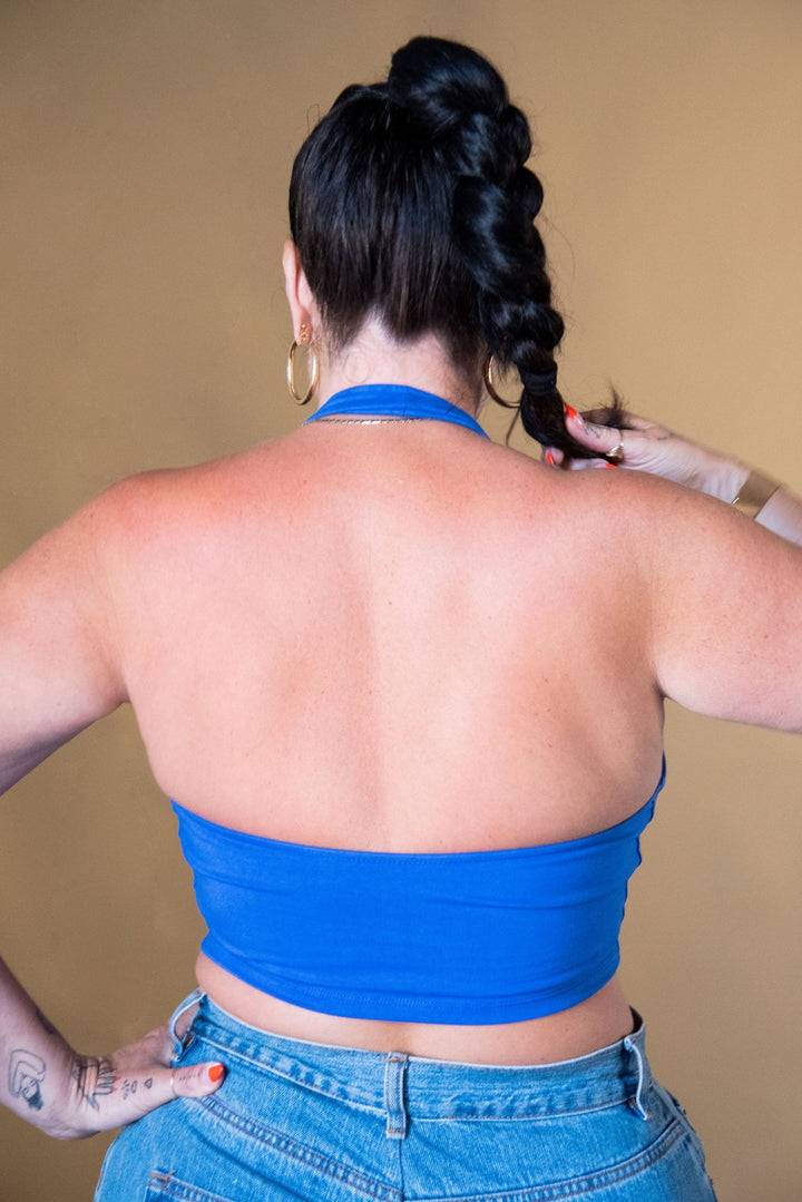 Halter crop top in Forgetmenot - Manners London