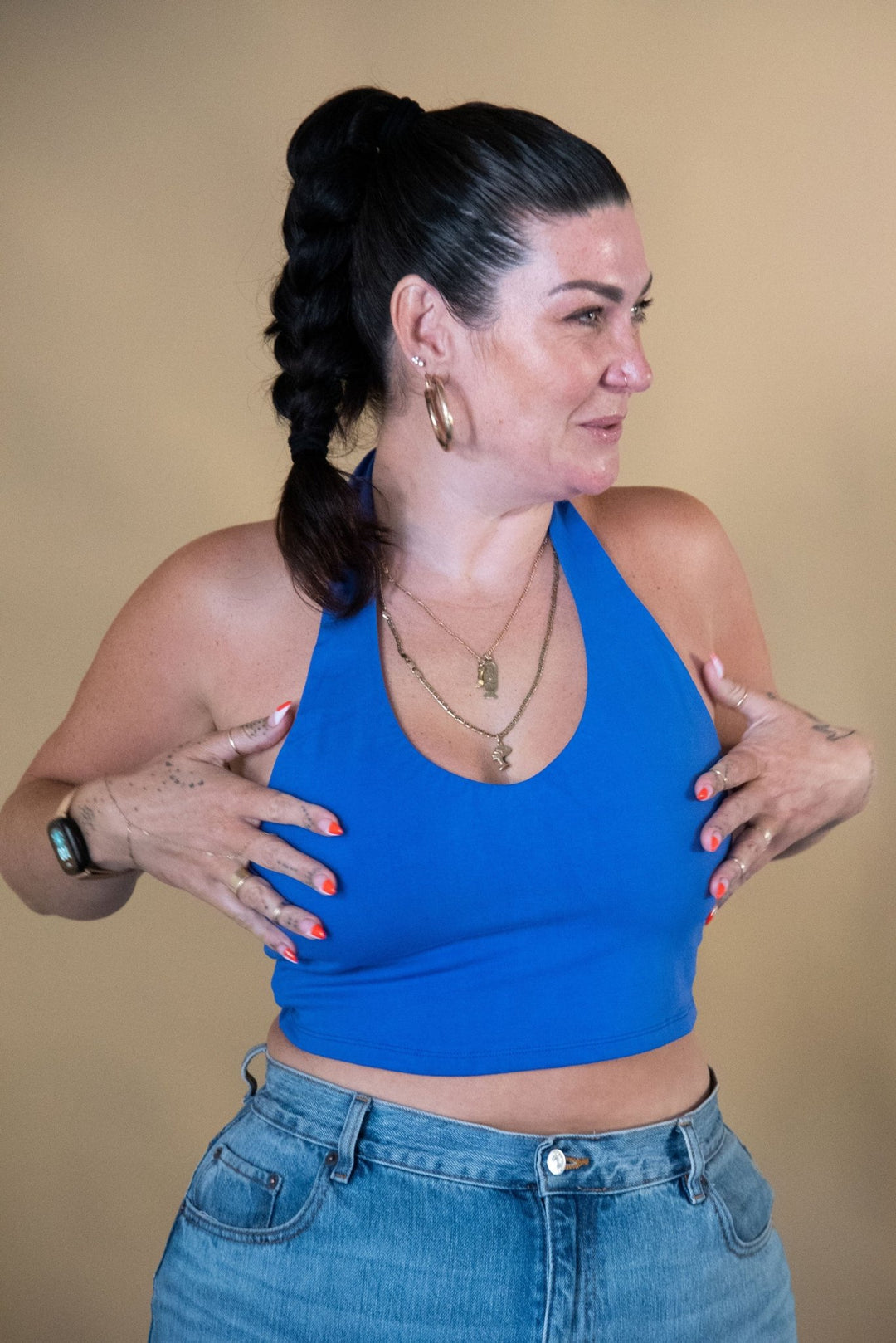 Halter crop top in Forgetmenot - Manners London