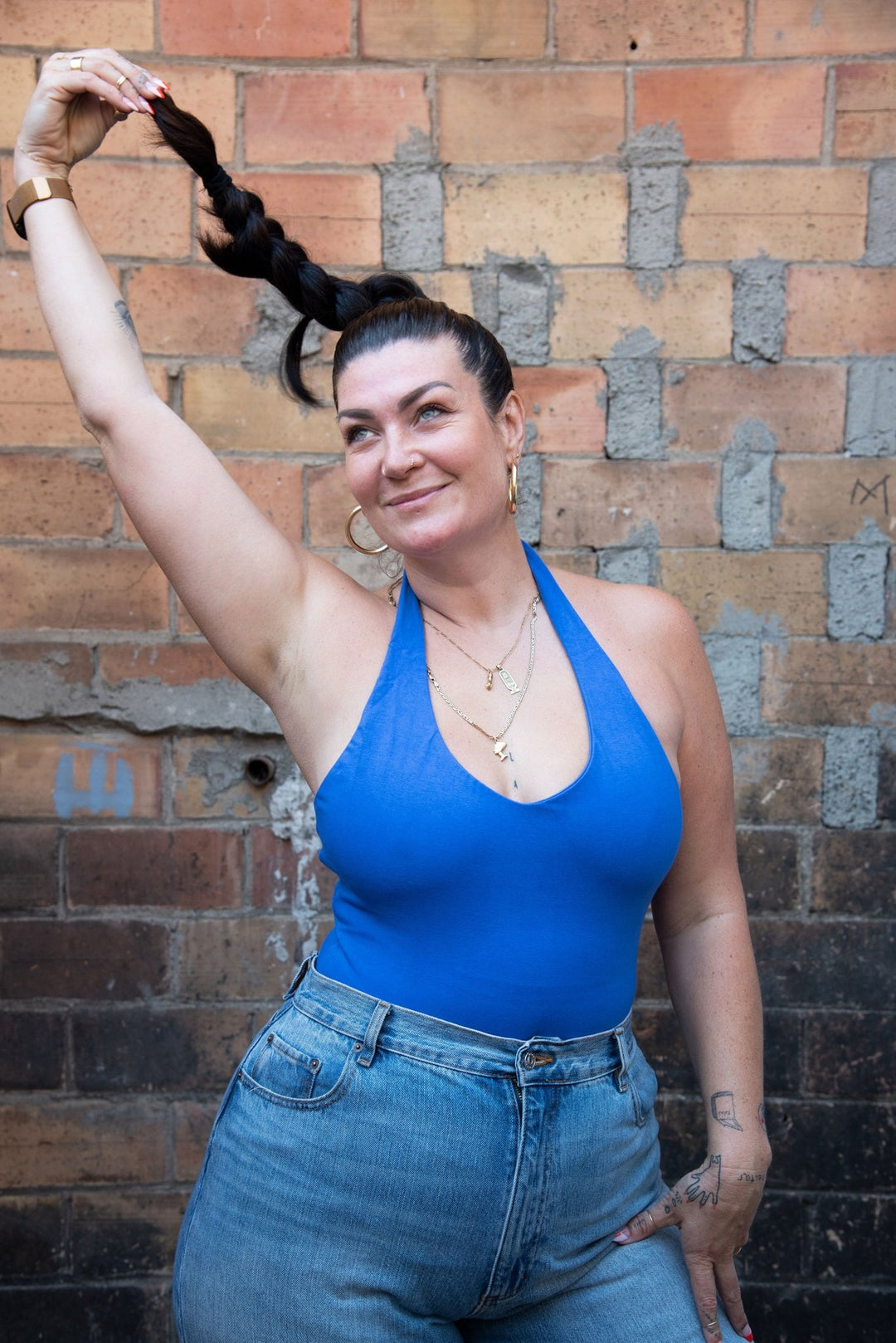 Halter full length top in Forgetmenot - Manners London