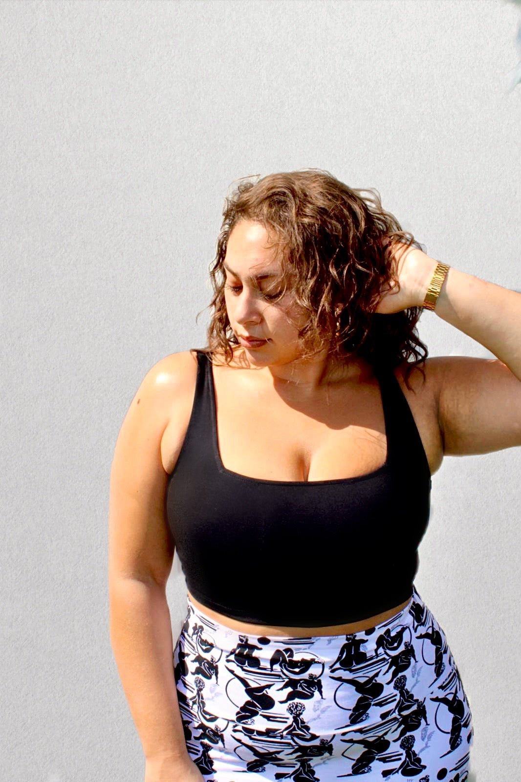 Square Neck Crop Vest in Black - Manners London