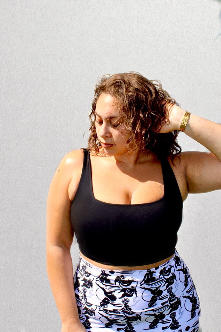 Square Neck Crop Vest in Black - Manners London