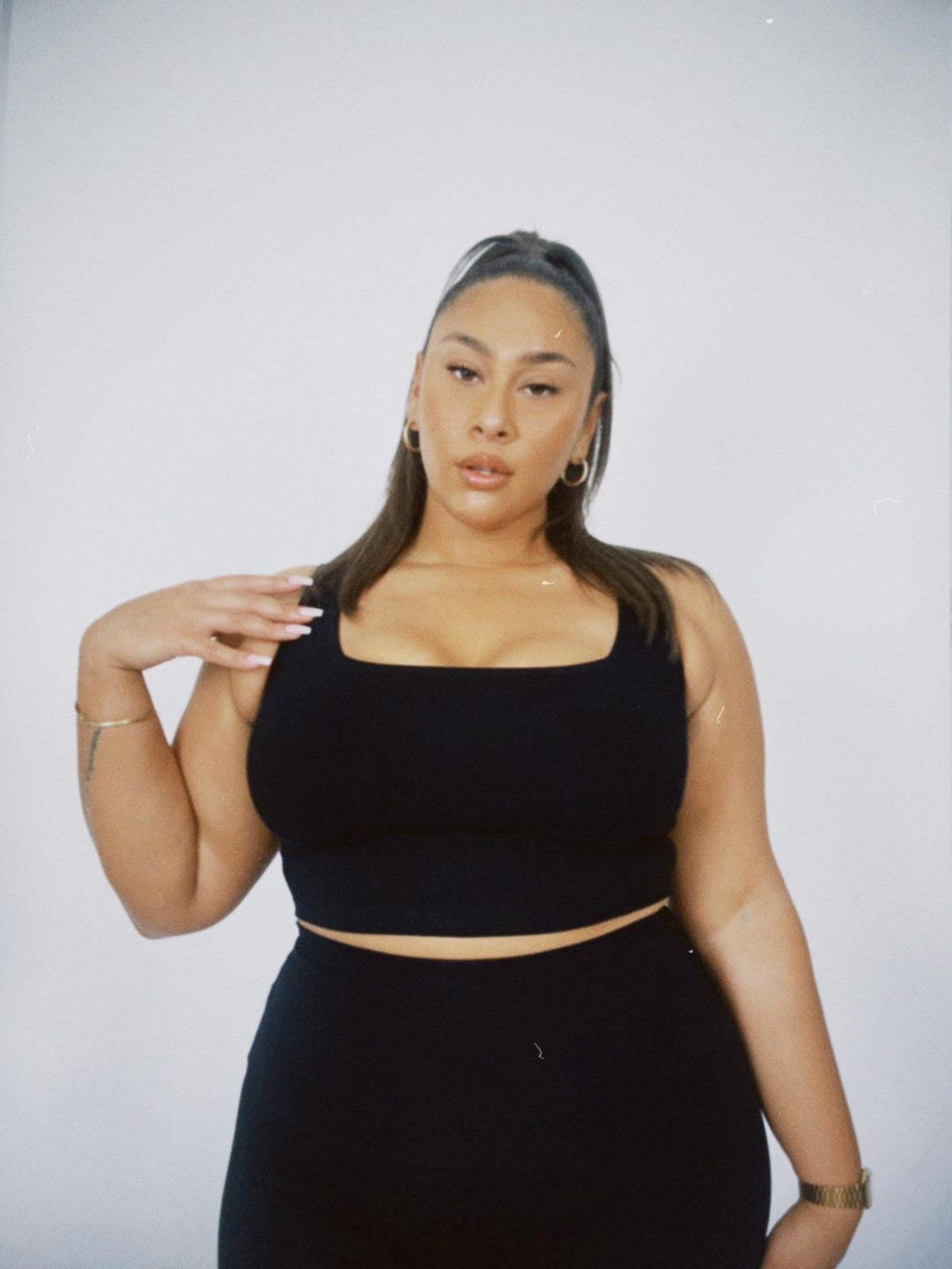 Square Neck Crop Vest in Black - Manners London