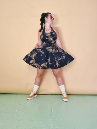 Halter Neck Skater Dress in Acid Wash