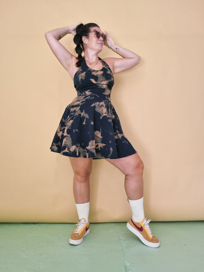 Halter Neck Skater Dress in Acid Wash
