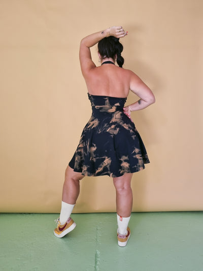 Halter Neck Skater Dress in Acid Wash