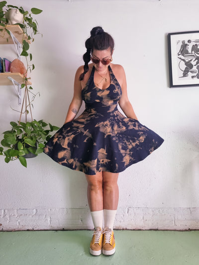 Halter Neck Skater Dress in Acid Wash