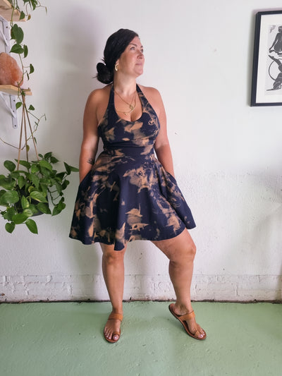 Halter Neck Skater Dress in Acid Wash