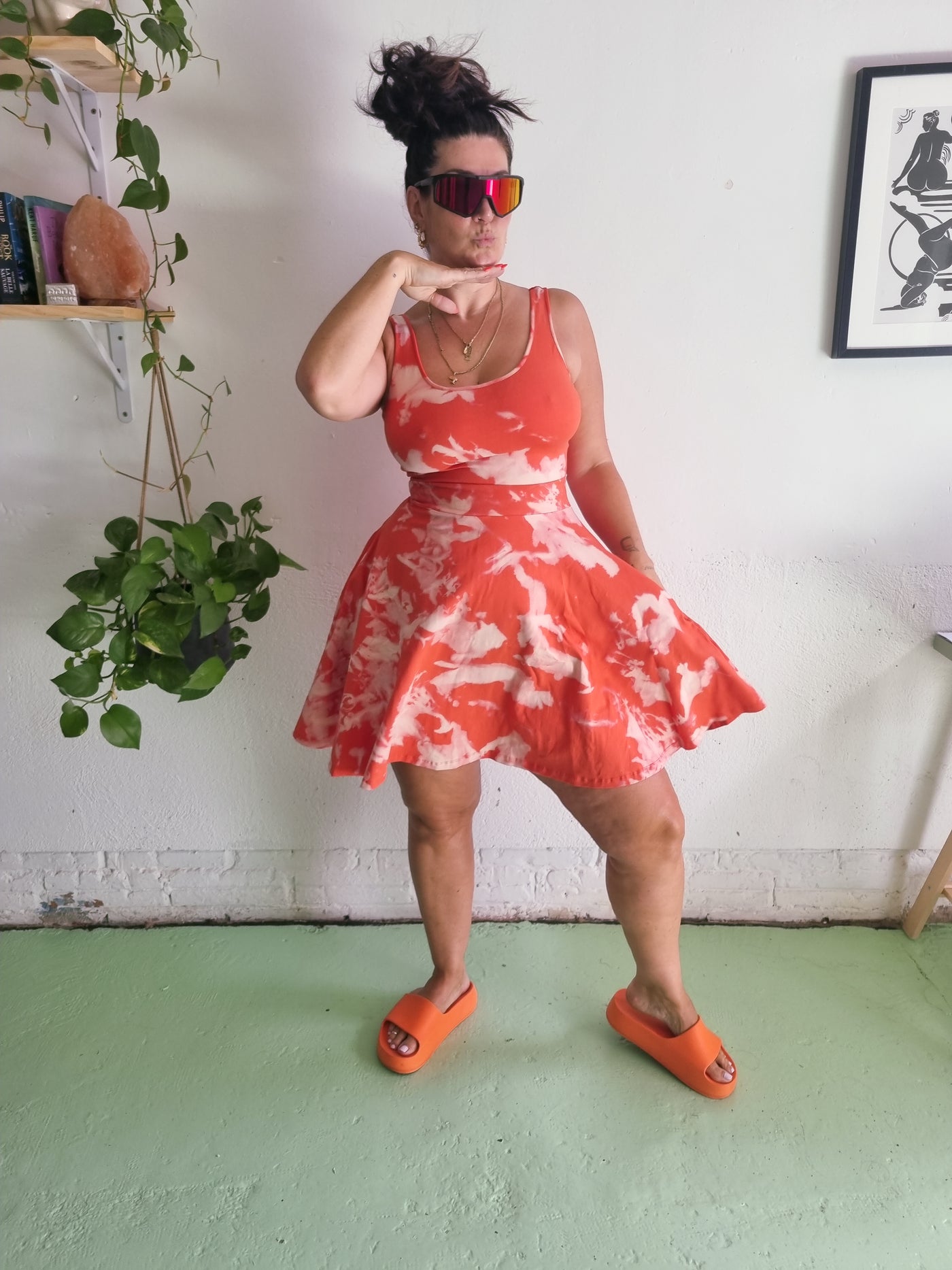 Jola Api Pocket Skater Dress and Skirt in Coral Acid Wash