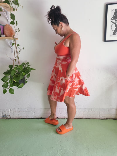 Jola Api Pocket Skater Dress and Skirt in Coral Acid Wash