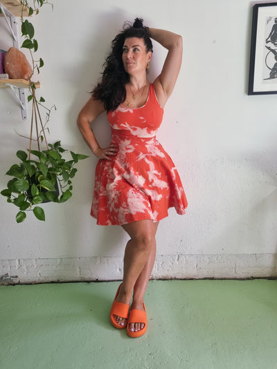 Jola Api Pocket Skater Dress and Skirt in Coral Acid Wash