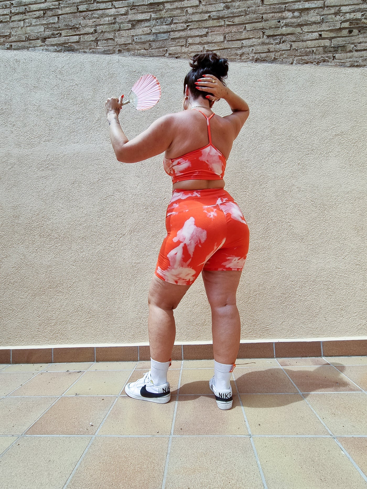 Super High Waisted Tib Cycle Shorts in Coral Acid Wash