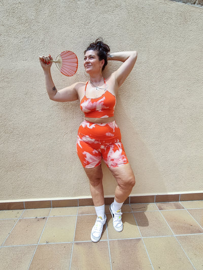 Crop Vest in Coral Acid Wash