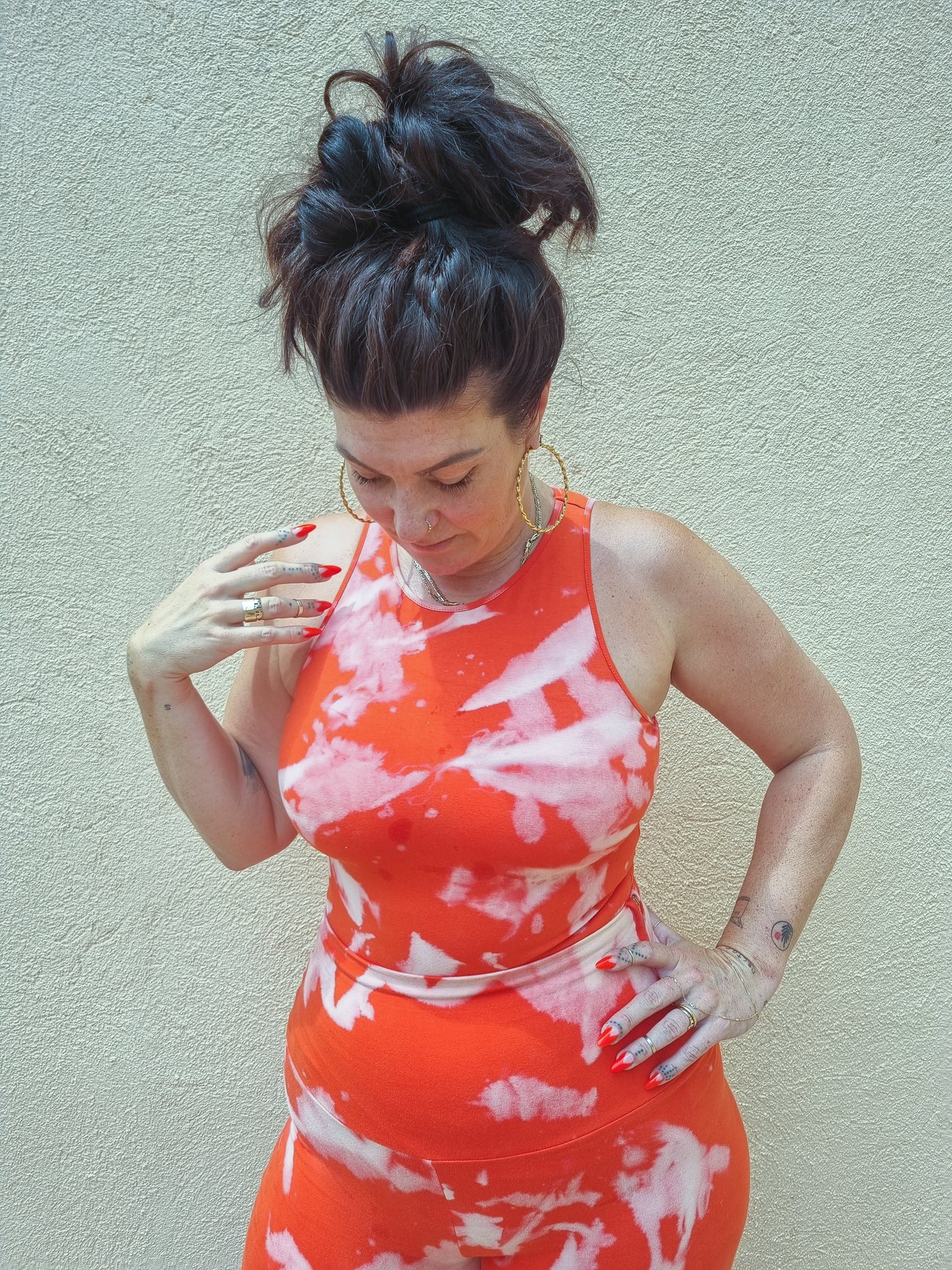 Iza Full length top in Coral Acid Wash