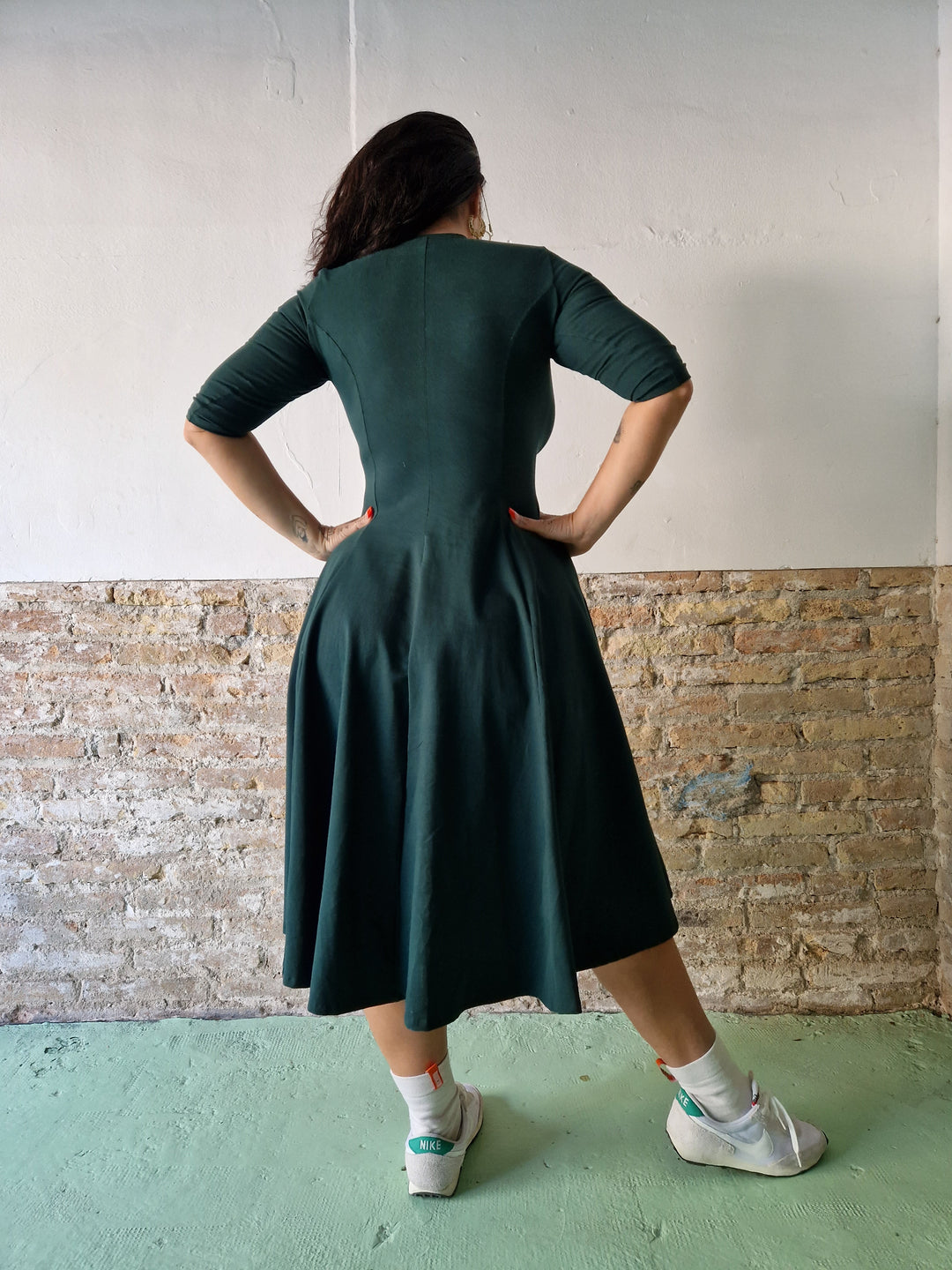 Asri Leki Dress 3/4 sleeve Petite in Forest Green