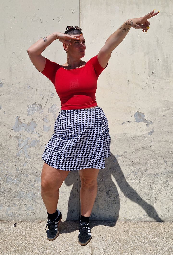 Bardot Short Sleeve Mid Crop Top in Pomegranate Red