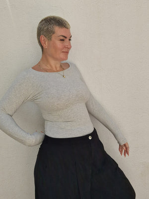 Soft Life Boat Neck Full Length Top in Ecovero in Grey Marl