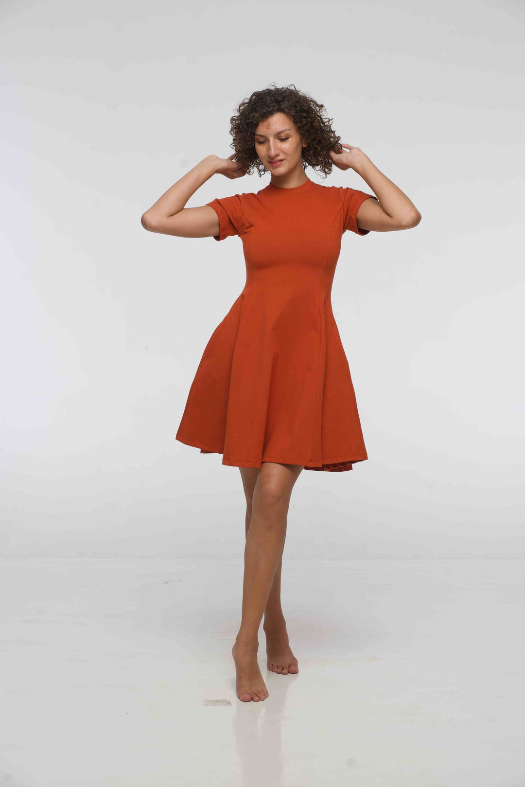 Asri Leki Dress Mini (short sleeves) in Burnt Orange