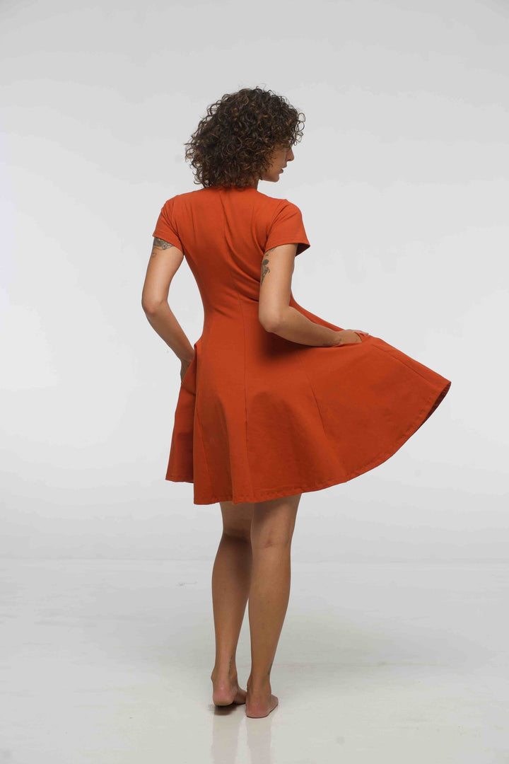 Asri Leki Dress Mini (short sleeves) in Burnt Orange