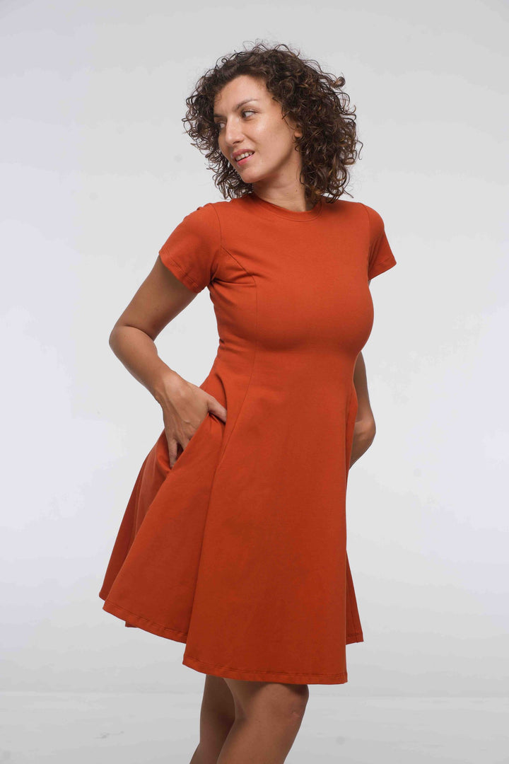 Asri Leki Dress Mini (short sleeves) in Burnt Orange