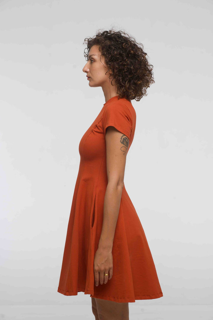 Asri Leki Dress Mini (short sleeves) in Burnt Orange