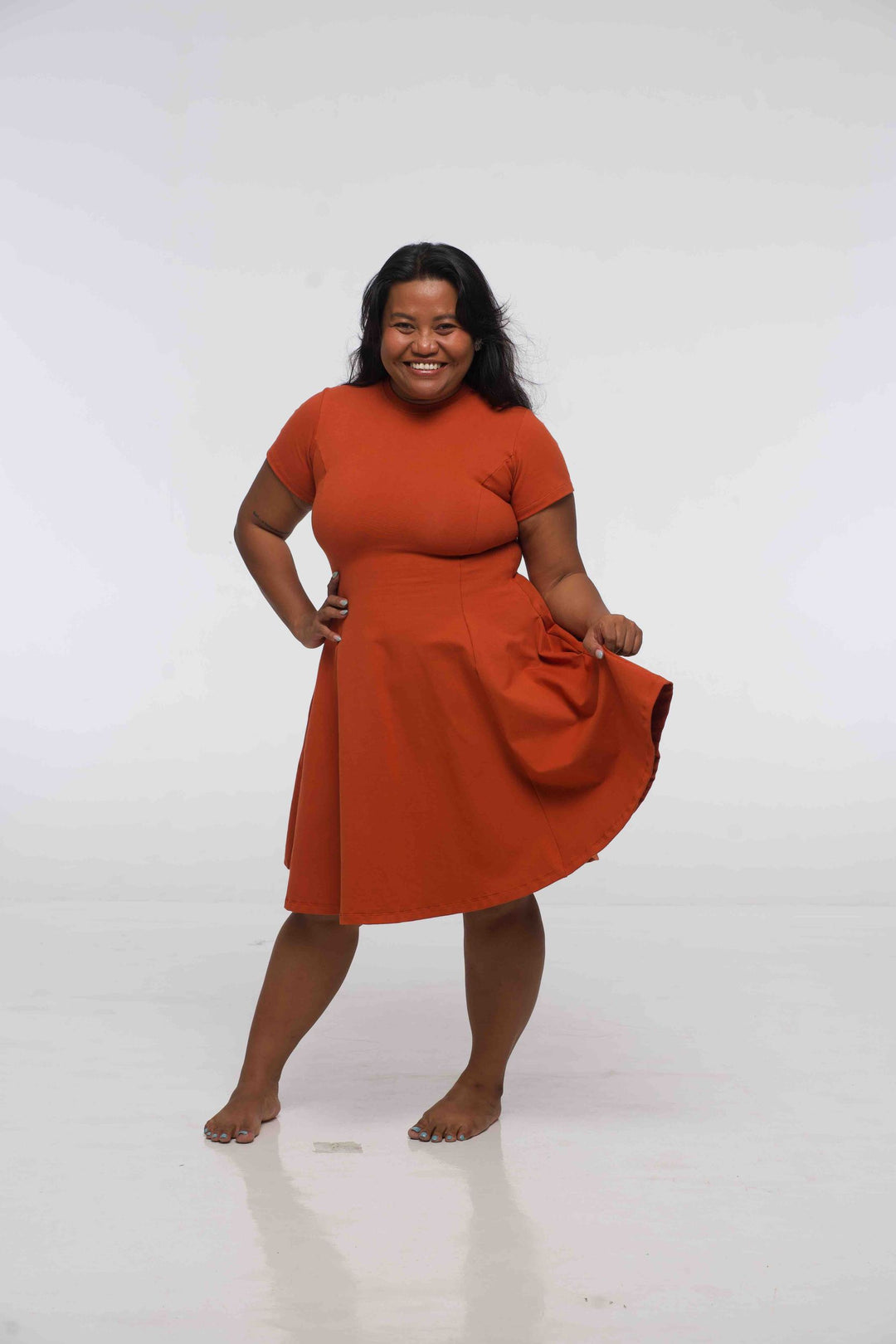 Asri Leki Dress Mini (short sleeves) in Burnt Orange