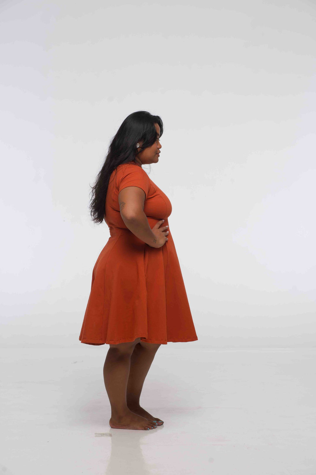 Asri Leki Dress Mini (short sleeves) in Burnt Orange