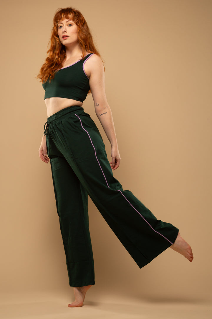 Api Crop Top in Forest Green ( with lilac piping)