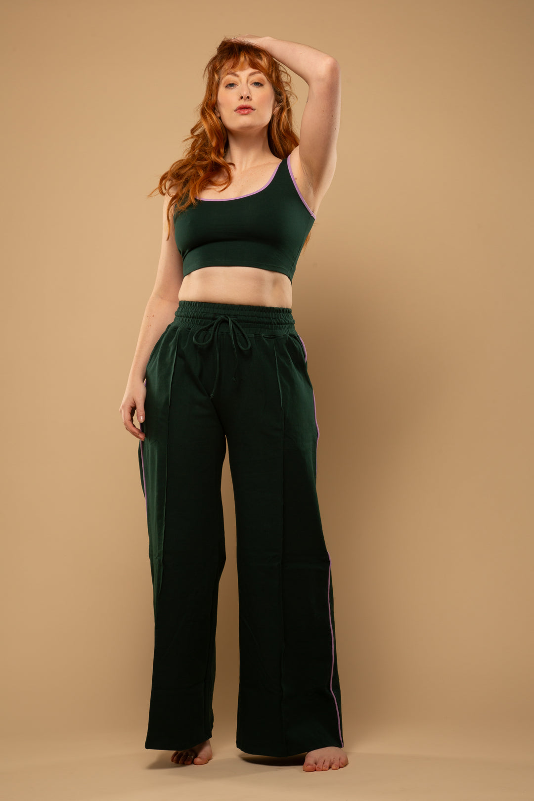 Api Crop Top in Forest Green ( with lilac piping)