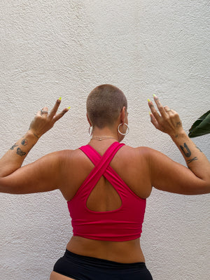 CROSS BACK CROP BRA  3 PACK in BRIGHTS. Lime.  Lilac & Pink Fuchsia