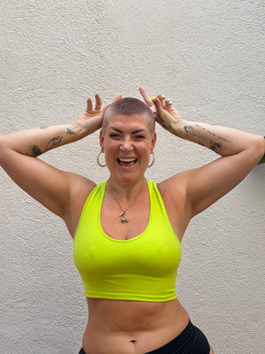CROSS BACK CROP BRA  3 PACK in BRIGHTS. Lime.  Lilac & Pink Fuchsia