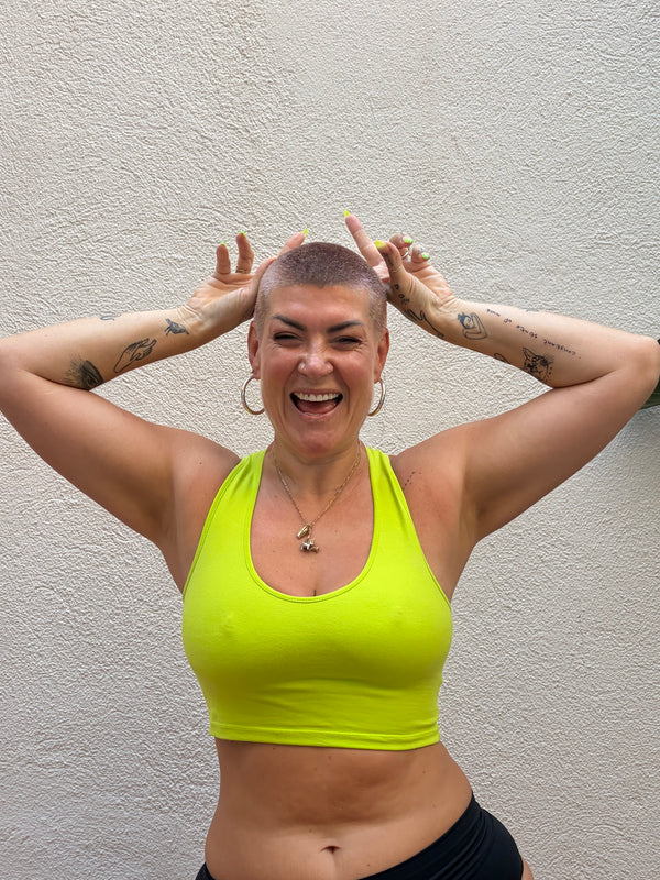 CROSS BACK CROP BRA  3 PACK in BRIGHTS. Lime.  Lilac & Pink Fuchsia