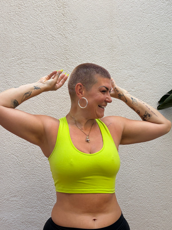 CROSS BACK CROP BRA  3 PACK in BRIGHTS. Lime.  Lilac & Pink Fuchsia