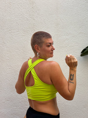 CROSS BACK CROP BRA  3 PACK in BRIGHTS. Lime.  Lilac & Pink Fuchsia