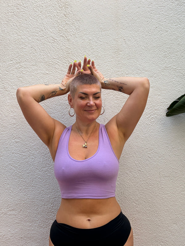 CROSS BACK CROP BRA  3 PACK in BRIGHTS. Lime.  Lilac & Pink Fuchsia