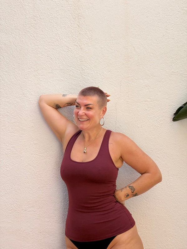 SHINNI NECK CROP TANK 3 PACK in DEEP JEWEL TONES. Tawny Port, Forest Green & Acid Wash