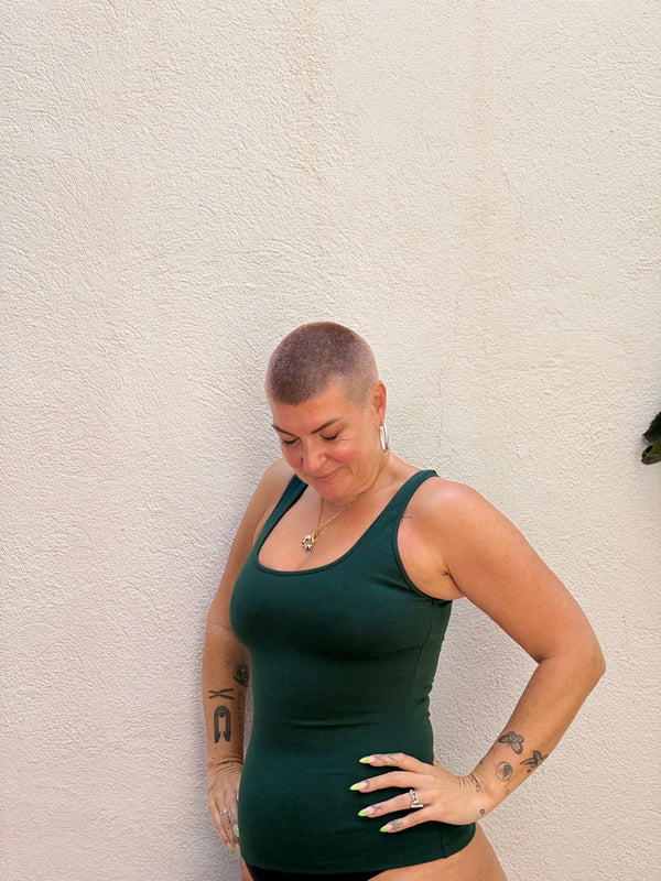 SHINNI NECK CROP TANK 3 PACK in DEEP JEWEL TONES. Tawny Port, Forest Green & Acid Wash