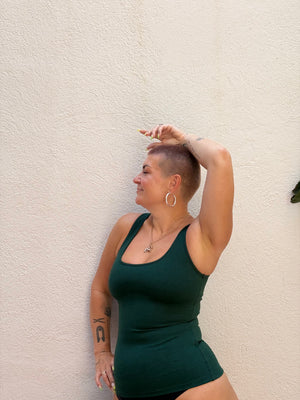 SHINNI NECK CROP TANK 3 PACK in DEEP JEWEL TONES. Tawny Port, Forest Green & Acid Wash