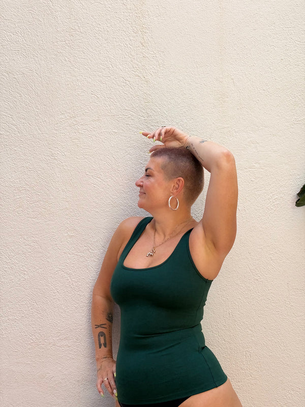 SHINNI NECK CROP TANK 3 PACK in DEEP JEWEL TONES. Tawny Port, Forest Green & Acid Wash