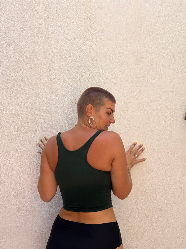 SHINNI NECK CROP TANK 3 PACK in DEEP JEWEL TONES. Tawny Port, Forest Green & Acid Wash