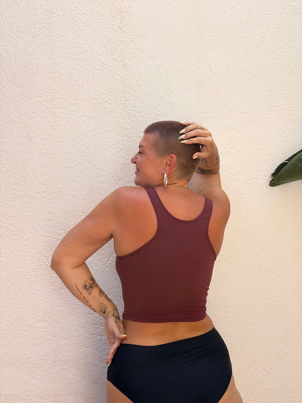 SHINNI NECK CROP TANK 3 PACK in DEEP JEWEL TONES. Tawny Port, Forest Green & Acid Wash