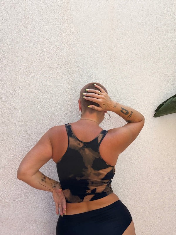 SHINNI NECK CROP TANK 3 PACK in DEEP JEWEL TONES. Tawny Port, Forest Green & Acid Wash