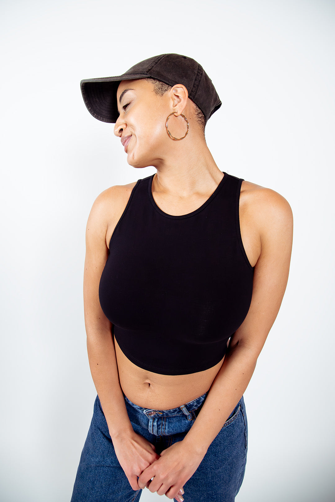 Iza Crop Vest Top in Black