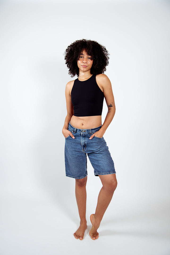 Iza Crop Vest Top in Black