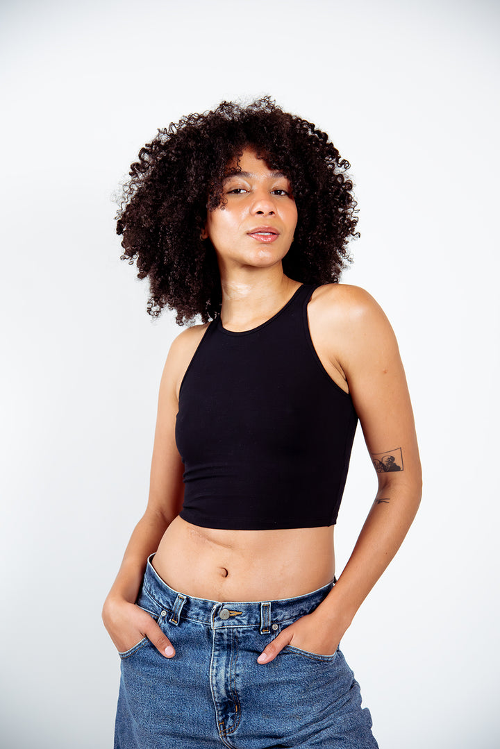 Iza Crop Vest Top in Black