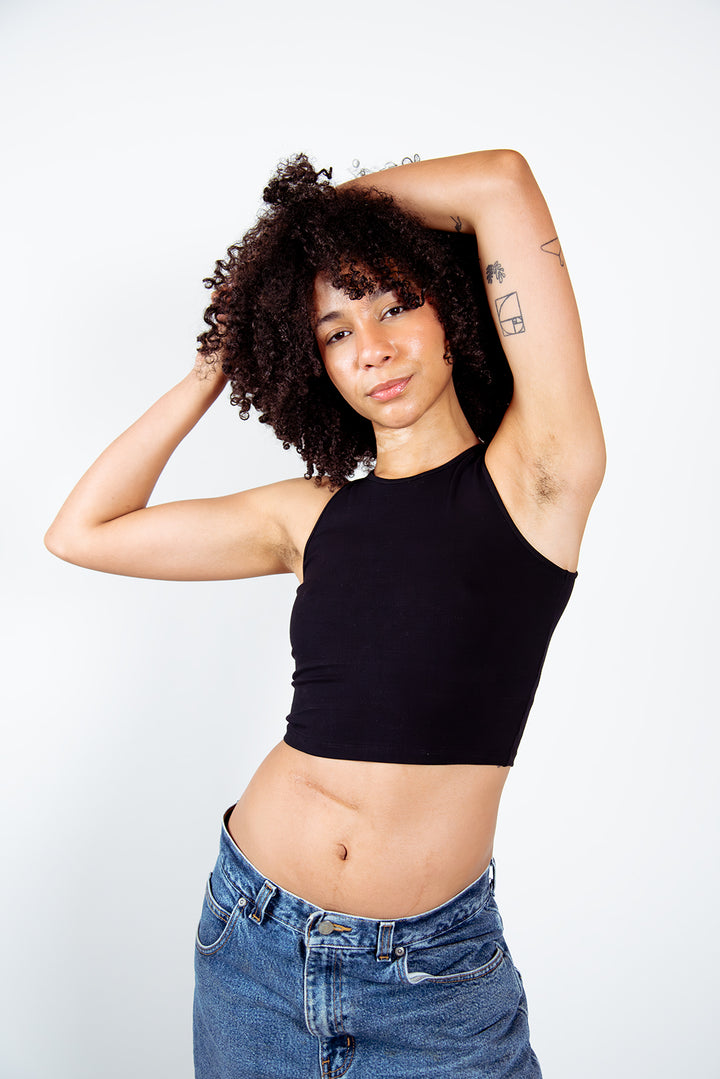 Iza Crop Vest Top in Black
